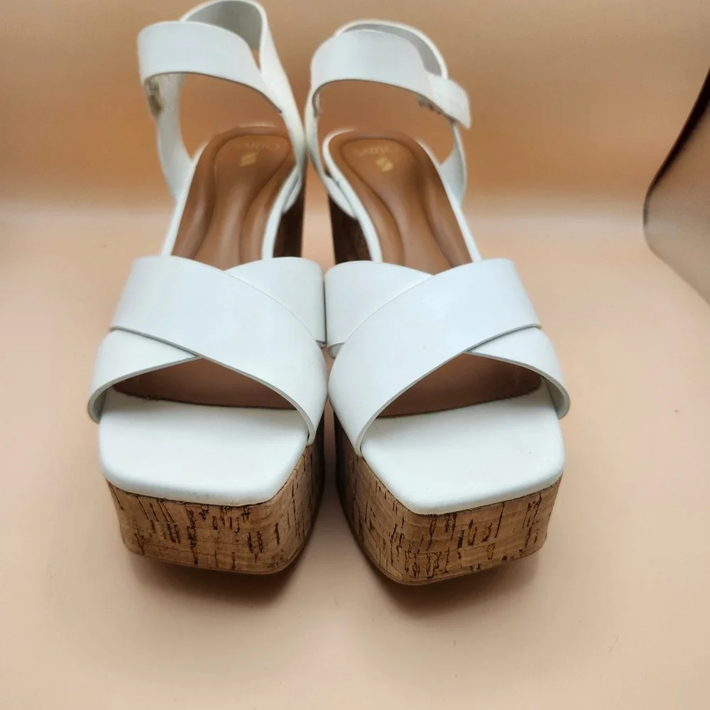 Sarto by Franco Sarto Donati White‎ Leather Cork Platform Block Heel Sandals 9M